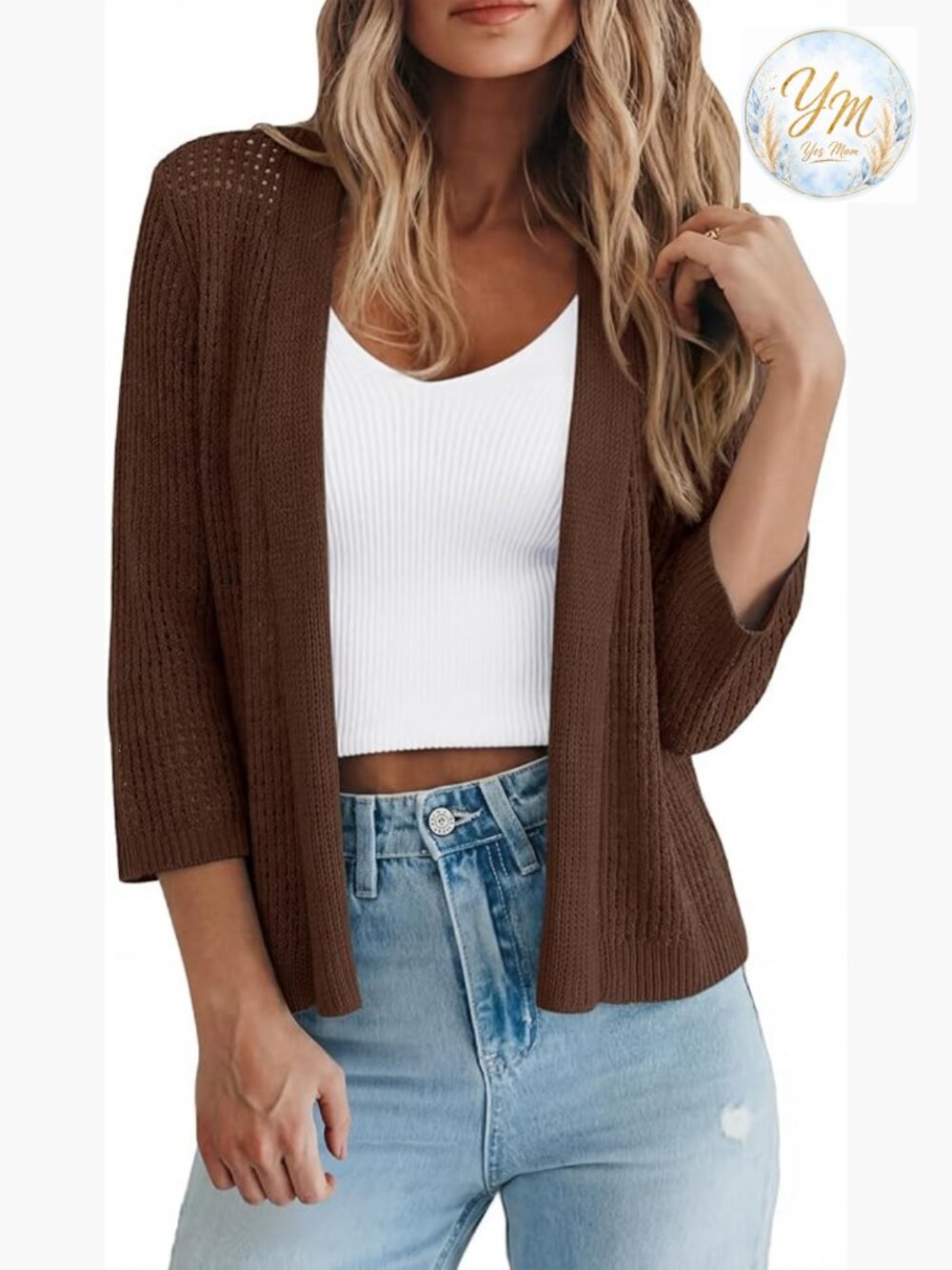 Open Front Shrug Cardigan 3/4 Sleeve Knit Sweater Tops Spring Summer